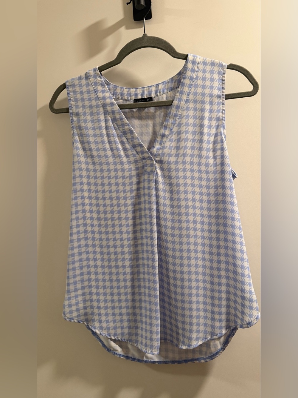 Ann Taylor Sleeveless V-Neck Gingham Top - Light Blue